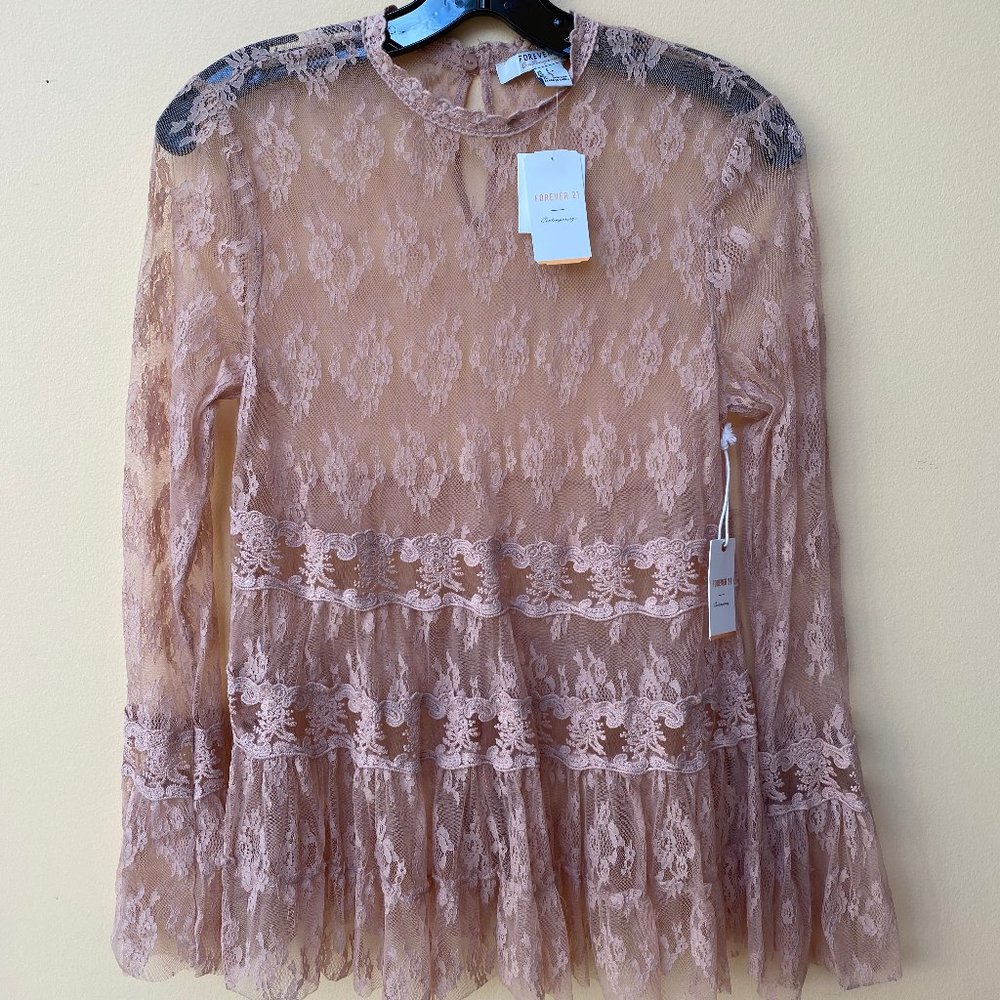 Lace Bell Sleeve Beige-Color Top/Mini Dress